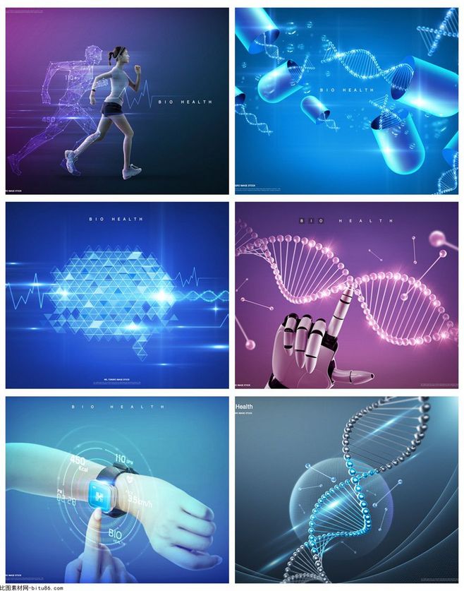 6款醫療生物科技基因分子細胞海報背景PSD素材，為您的設計注入專業與未來感